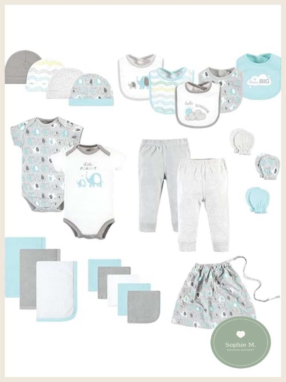 Baby Layette Gift Set 25pc 100% Cotton Bodysuits Bibs Caps Burp Cloths